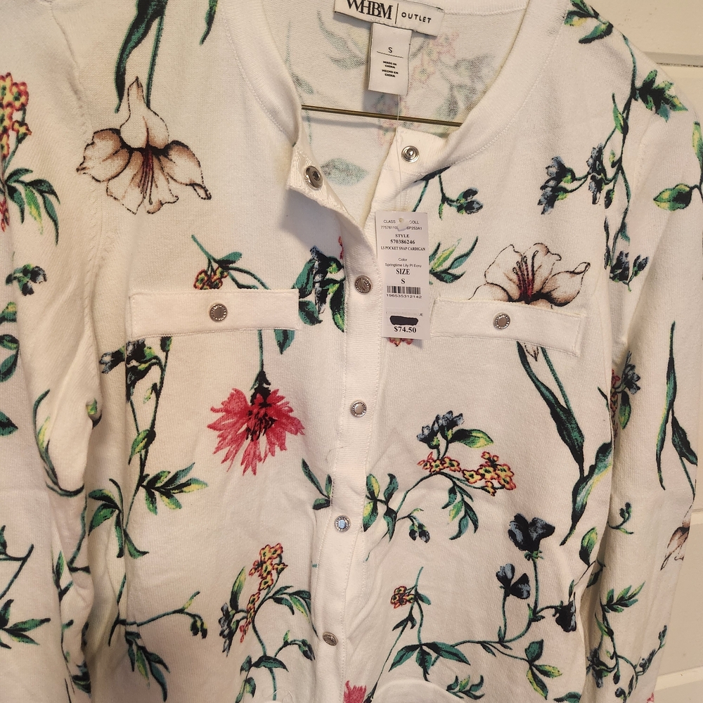 White House Black Market Floral Utility Jacket - White and Multicolor